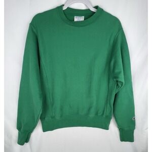CHAMPION Reverse Weave Green Crewneck Sweatshirt Small Classic Logo Sleeve